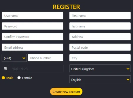 Registration form